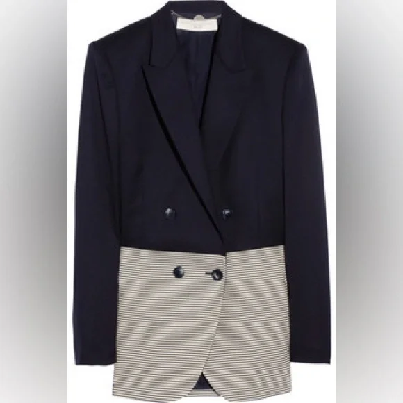 Stella McCartney Colorblock Double-Breasted Blazer Navy/Gray Size IT 42 US 6-8